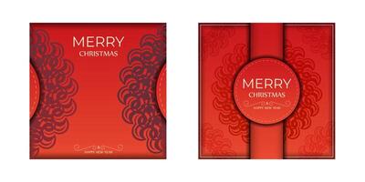 Merry Christmas and Happy New Year Red Color Flyer Template with Abstract Burgundy Ornament vector