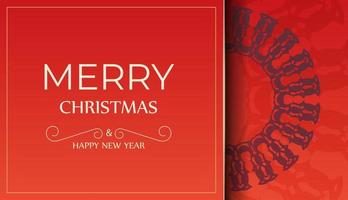 Merry Christmas and Happy New Year Red Color Greeting Flyer Template with Luxurious Burgundy Ornament vector