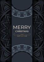 Dark blue Happy New Year greeting card template with luxury blue ornaments vector