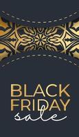 Black Friday advertisement template in dark blue color with round gold ornament vector