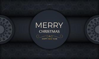 Brochure template Merry christmas and happy new year dark blue with winter blue pattern vector