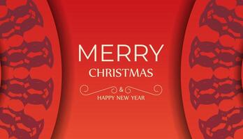 Merry Christmas and Happy New Year Red Color Greeting Flyer Template with Luxurious Burgundy Pattern vector