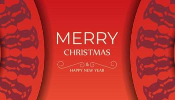 Merry Christmas and Happy New Year Red Color Greeting Flyer Template with Luxurious Burgundy Pattern vector