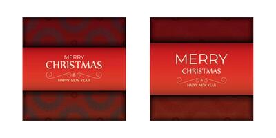 Merry Christmas and Happy New Year Red Color Flyer Template with Abstract Burgundy Pattern vector