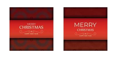 Merry Christmas and Happy New Year Red Color Flyer Template with Abstract Burgundy Pattern vector