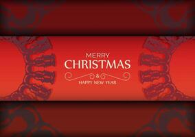 Greeting card Merry Christmas and Happy New Year Red color with abstract burgundy pattern vector