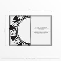 Luxurious Vector Print Ready White Color Greeting Card Design with Black Patterns. Invitation card template with place for your text and abstract ornament.