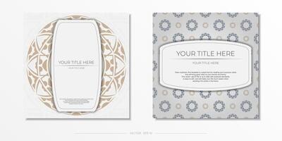 Luxurious Template for print design postcard White color with ornament. Preparing an invitation with a place for your text and abstract patterns. vector