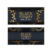 Dark blue black friday sale poster template with luxury gold ornament vector