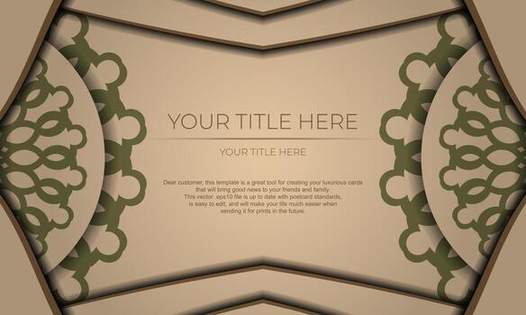 Template for postcard print design with Greek patterns. Beige vector banner with luxury ornaments and place for your text and logo.