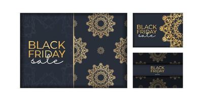 Banner Sale Black Friday Dark Blue with ancient Golden Pattern vector