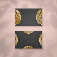 Business card template in black with vintage gold pattern for your business. vector