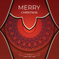 Festive Brochure Merry Christmas and Happy New Year Red color with vintage burgundy pattern vector