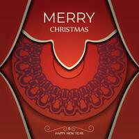 Festive Brochure Merry Christmas and Happy New Year Red color with vintage burgundy pattern vector