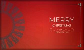 Brochure Merry Christmas and Happy New Year Red color with vintage burgundy ornament vector