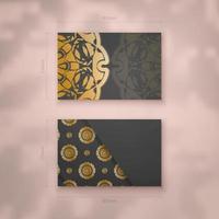 Business card template in black with Greek gold ornaments for your contacts. vector