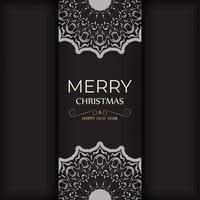 Greeting card Happy New Year and Merry Christmas in black color with winter pattern. vector