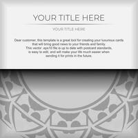 Luxurious Template for print design postcards White colors with patterns. Preparing an invitation with a place for your text and abstract ornament. vector