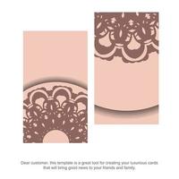Greeting Brochure in pink color with vintage ornament for your design. vector