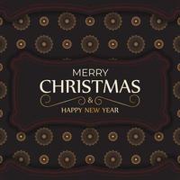 Flyer Merry Christmas and Happy New Year in black color with winter pattern. vector