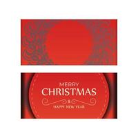 Greeting card template Merry Christmas and Happy New Year Red color with vintage burgundy pattern vector