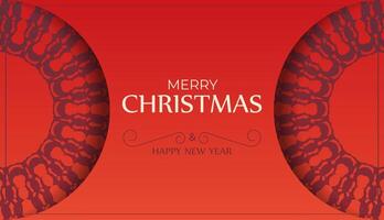 Merry Christmas and Happy New Year Greeting Brochure Template Red Color with Abstract Burgundy Pattern vector