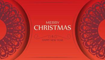Red Color Happy New Year Brochure with Luxurious Burgundy Ornament vector