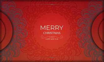 Template Greeting card Happy New Year Red color with vintage burgundy pattern vector