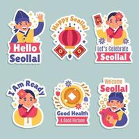 Stickers Chat for Greeting on Seollal Festivity with Cute Character and Ornaments vector