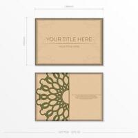 Vector Template for print design postcards in Beige colors with mandala patterns. Preparing an invitation with a place for your text and abstract ornament.