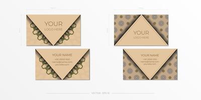 Business card design in beige color with luxurious patterns. Stylish business cards with place for your text and abstract ornament. vector