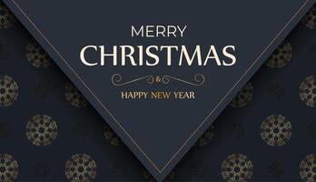 Christmas card with a black background and gold ornament pattern vector