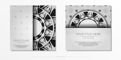 Luxurious Template for print design postcard White color with black ornaments. Preparing an invitation with a place for your text and abstract patterns. vector