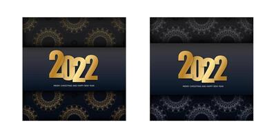 Flyer 2022 merry christmas and happy new year black color with winter gold pattern vector