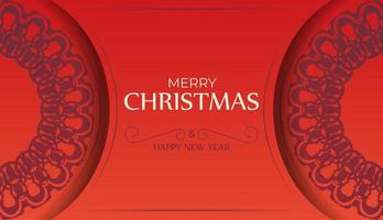 Holiday card Happy New Year in Red color with luxurious burgundy ornament vector