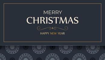 Postcard Template Merry Christmas and Happy New Year in dark blue color with abstract blue pattern vector