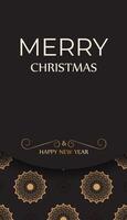 Postcard Happy New Year and Merry Christmas in black color with winter pattern. vector