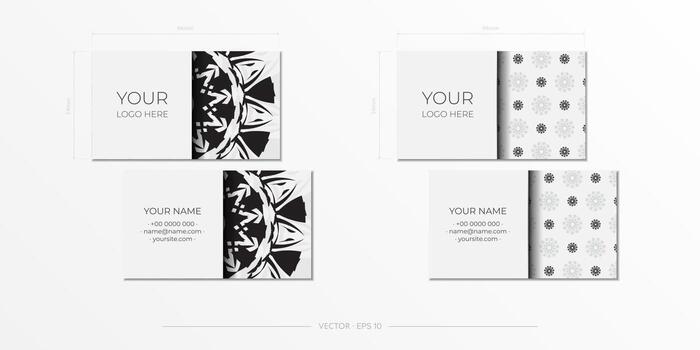 diseño de tarjeta de visita blanca lista para imprimir con motivos negros. plantilla de tarjeta de visita vectorial con lugar para el texto y adorno abstracto. vector