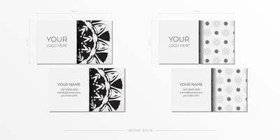 Print-ready white business card design with black patterns. Vector Business card template with place for your text and abstract ornament.