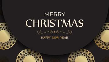 Christmas greeting card in black with gold ornaments. vector