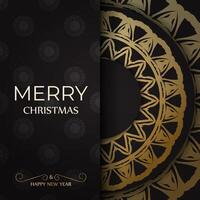 Template Greeting card Merry Christmas and Happy New Year in black color with gold ornament. vector