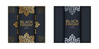 Dark blue black friday sale advertising template with geometric gold ornament vector