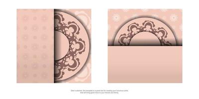 Leaflet in pink with Indian pattern is ready for print. vector