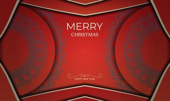 Postcard Template Merry Christmas and Happy New Year Red color with abstract burgundy pattern vector