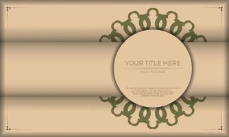 diseño de postal con motivos griegos. banner beige con lujosos adornos y lugar para su texto y logotipo. vector
