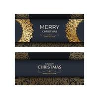 Template Greeting card Merry Christmas in dark blue color with abstract gold ornament vector