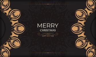 Design background with with orange winter ornament. Merry christmas template banner with orange winter vintage ornaments in black. vector