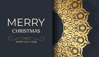 Template Greeting card Merry christmas in dark blue color with luxury gold pattern vector