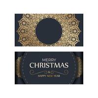 Template greeting card Happy New Year in dark blue color with vintage gold pattern vector