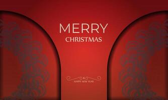 Template Greeting card Happy New Year Red color with abstract burgundy pattern vector